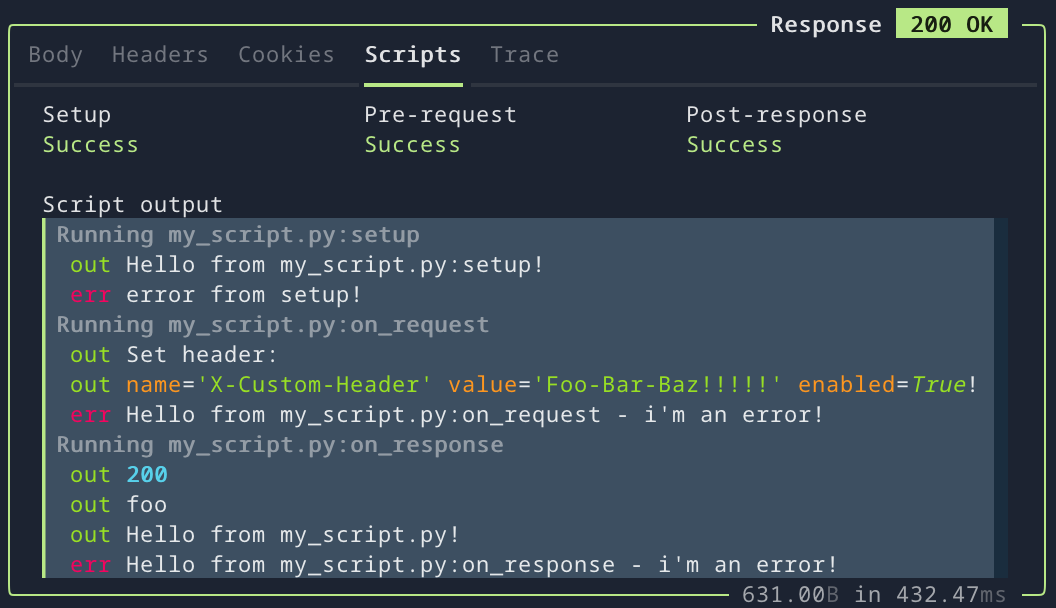 Script output